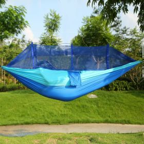 1Pc 600lbs Load 2 Persons Hammock With Mosquito Net Outdoor Hiking Camping Hommock Portable Nylon Swing Hanging Bed With Strap Hook Carry Bag (Color: Blue)
