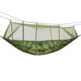 600lbs Load 2 Persons Hammock w/Mosquito Net Outdoor Hiking Camping Hommock Portable Nylon Swing Hanging Bed w/ Strap Hook Carry Bag (Color: Green, size: One Size)